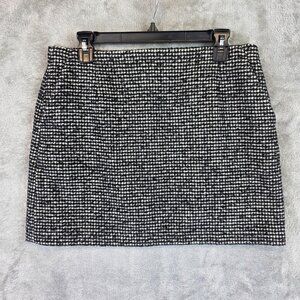 Uniqlo Skirt Womens 10 Black White Tweed Wool Blend Boucle Mini Lined Zip Back